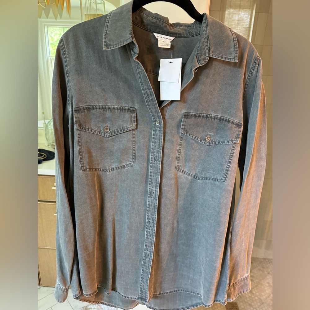 Club Monaco Gray Denim Button Up. NWT